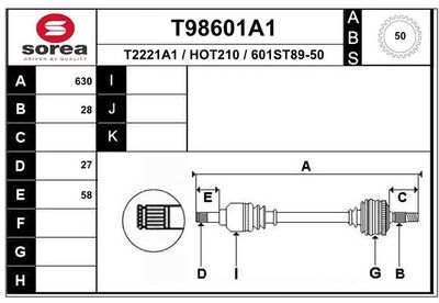 Приводной вал EAI T98601A1 для HONDA PRELUDE
