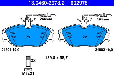 Комплект тормозных колодок, дисковый тормоз ATE 13.0460-2978.2 для FIAT SCUDO