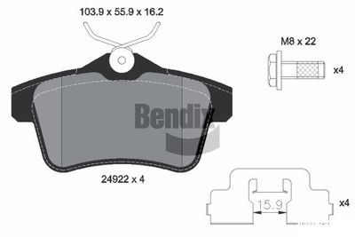 Sada brzdových destiček, kotoučová brzda BENDIX Braking BPD1572