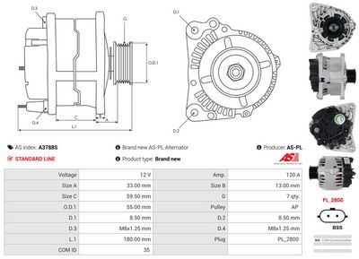 GENERATOR / ALTERNATOR AS-PL A3788S 4