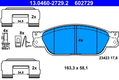 Комплект тормозных колодок, дисковый тормоз ATE 13.0460-2729.2 для JAGUAR S-TYPE