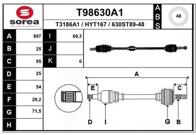 Приводной вал EAI T98630A1 для HYUNDAI GETZ
