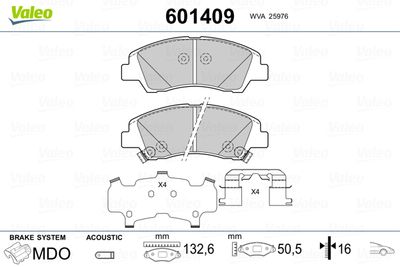 Комплект тормозных колодок, дисковый тормоз VALEO 601409 для HYUNDAI i10