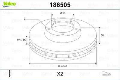 Тормозной диск VALEO 186505 для SUZUKI CAPPUCCINO