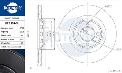 спирачен диск ROTINGER RT 2374-GL