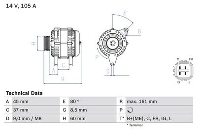 Генератор BOSCH 0 986 082 410 для HONDA CROSSROAD