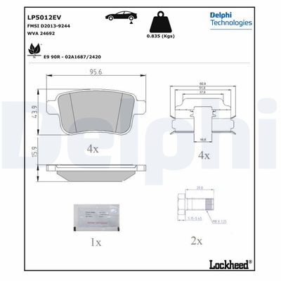 Zestaw klocków hamulcowych, hamulce tarczowe DELPHI LP5012EV