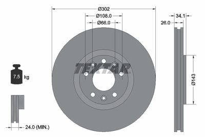 Тормозной диск TEXTAR 92268103 для PEUGEOT RCZ