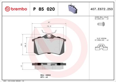 BREMBO Bremsbelagsatz, Scheibenbremse PRIME LINE (P 85 020)