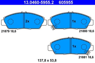 Комплект тормозных колодок, дисковый тормоз ATE 13.0460-5955.2 для HONDA PRELUDE