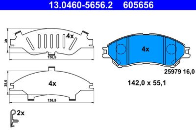 Комплект тормозных колодок, дисковый тормоз ATE 13.0460-5656.2 для SUZUKI VITARA