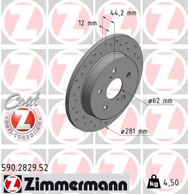 Тормозной диск ZIMMERMANN 590.2829.52 для TOYOTA C-HR