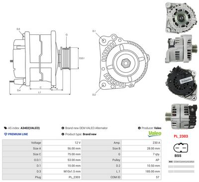 GENERATOR / ALTERNATOR AS-PL A3402VALEO 4