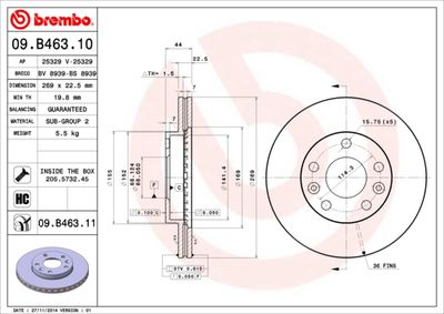 Тормозной диск BREMBO 09.B463.11 для RENAULT KAPTUR