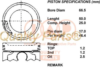 IAP QUALITY PARTS 100-07091 Поршень  для HYUNDAI ATOS (Хендай Атос)