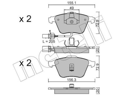 комплект спирачно феродо, дискови спирачки METELLI 22-0549-0