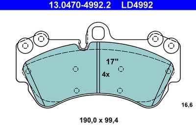 Комплект тормозных колодок, дисковый тормоз ATE 13.0470-4992.2 для PORSCHE CAYENNE