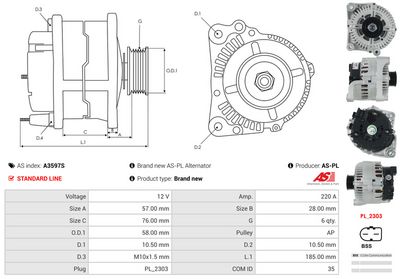 GENERATOR / ALTERNATOR AS-PL A3597S 4