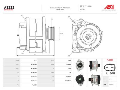 Dynamo AUTOSTARTER A3222 for FIAT, IVECO