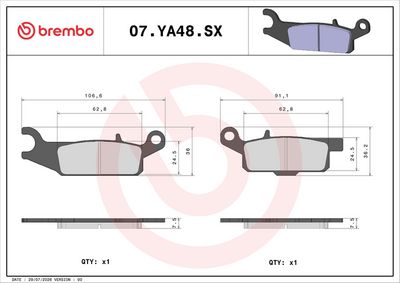 Komplet kočnih obloga, disk kočnica BREMBO 07YA48SX