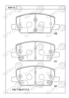 Комплект тормозных колодок, дисковый тормоз ASIMCO KD6112 для CADILLAC CTS
