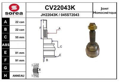 EAI Homokineet reparatie set, aandrijfas (CV22043K)