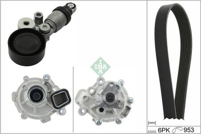 водна помпа + комплект пистови ремъци клиновидно оребряване Schaeffler INA 529 0608 30