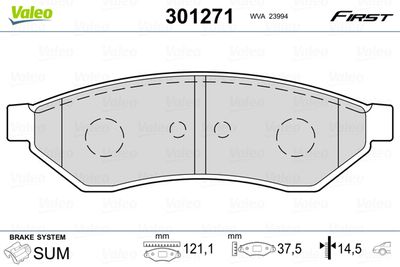 Комплект тормозных колодок, дисковый тормоз VALEO 301271 для DAEWOO MAGNUS