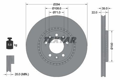 Тормозной диск TEXTAR 92287103 для CITROËN SPACETOURER