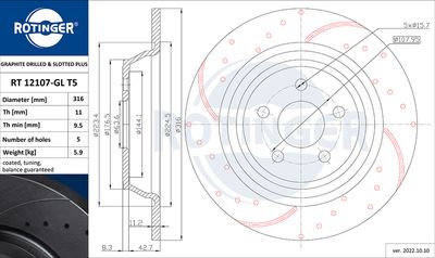 спирачен диск ROTINGER RT 12107-GL T5