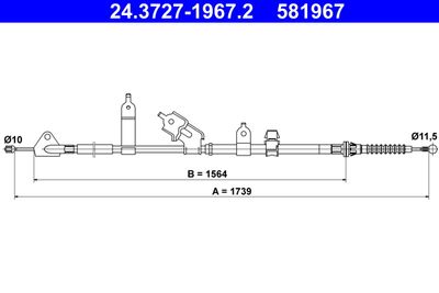 ATE 24.3727-1967.2 Трос ручного тормоза  для SUBARU  (Субару Трезиа)