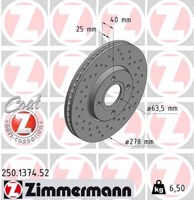 Тормозной диск ZIMMERMANN 250.1374.52 для FORD ECOSPORT