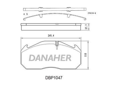 Комплект тормозных колодок, дисковый тормоз DANAHER DBP1047 для VOLVO 66