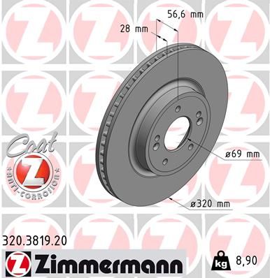 Тормозной диск ZIMMERMANN 320.3819.20 для KIA STINGER
