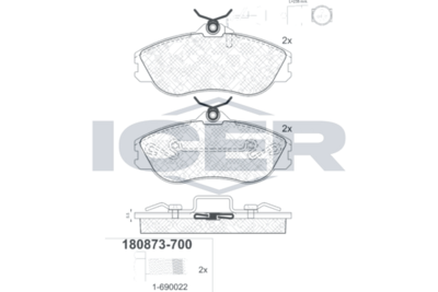 комплект спирачно феродо, дискови спирачки ICER 180873-700