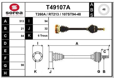 EAI T49107A Сальник полуоси  для RENAULT CLIO I (B/C57_, 5/357_) 1.4 (B/C57T, B/C57Y)