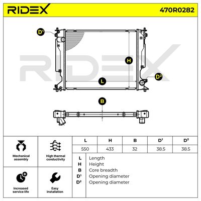 радиатор, охлаждане на двигателя RIDEX 470R0282