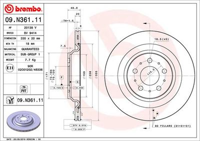 Тормозной диск BREMBO 09.N361.11 для TESLA MODEL 3