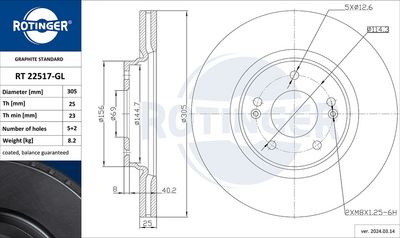 спирачен диск ROTINGER RT 22517-GL