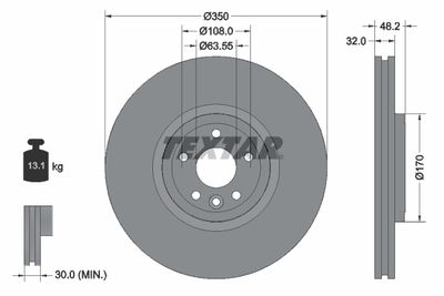 Тормозной диск TEXTAR 92308205 для JAGUAR I-PACE