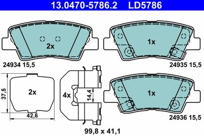Комплект тормозных колодок, дисковый тормоз ATE 13.0470-5786.2 для HYUNDAI GRANDEUR