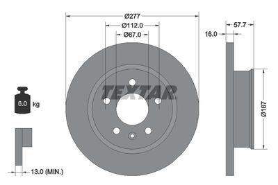 Тормозной диск TEXTAR 92067800 для VW TRANSPORTER