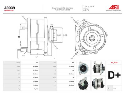 Generator AS-PL A9039 för CHEVROLET