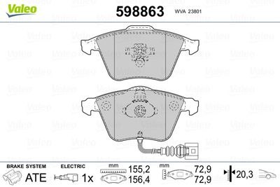 Комплект тормозных колодок, дисковый тормоз VALEO 598863 для AUDI A5