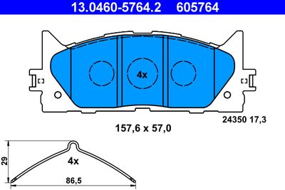Комплект тормозных колодок, дисковый тормоз ATE 13.0460-5764.2 для TOYOTA AURION