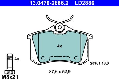 Комплект тормозных колодок, дисковый тормоз ATE 13.0470-2886.2 для AUDI ALLROAD