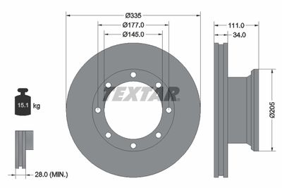 Disque de frein TEXTAR — Ø335mm, ventilé de l'intérieur
