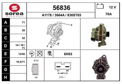 Генератор EAI 56836 для FORD PUMA