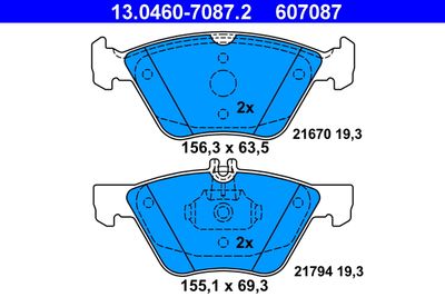 Комплект тормозных колодок, дисковый тормоз ATE 13.0460-7087.2 для CHRYSLER CROSSFIRE