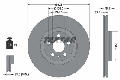 Тормозной диск TEXTAR 92287405 для VOLVO XC40